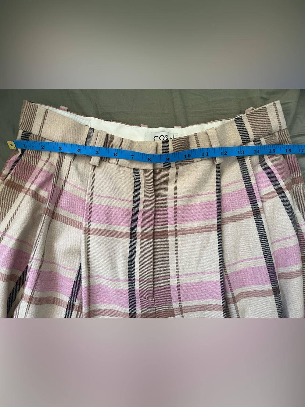 NWT COS High Rise Wide Leg Wool Blend Adjustable Waist Pink Plaid Trousers Sz 8 - Picture 13 of 16